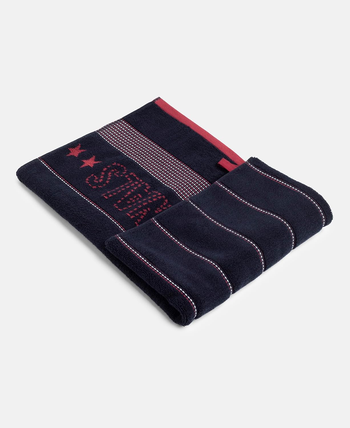 Jockey T122 Men'S Cotton Rich Terry Ultrasoft & Durable Striped Bath Towel 600 Gsm (Deep Navy)