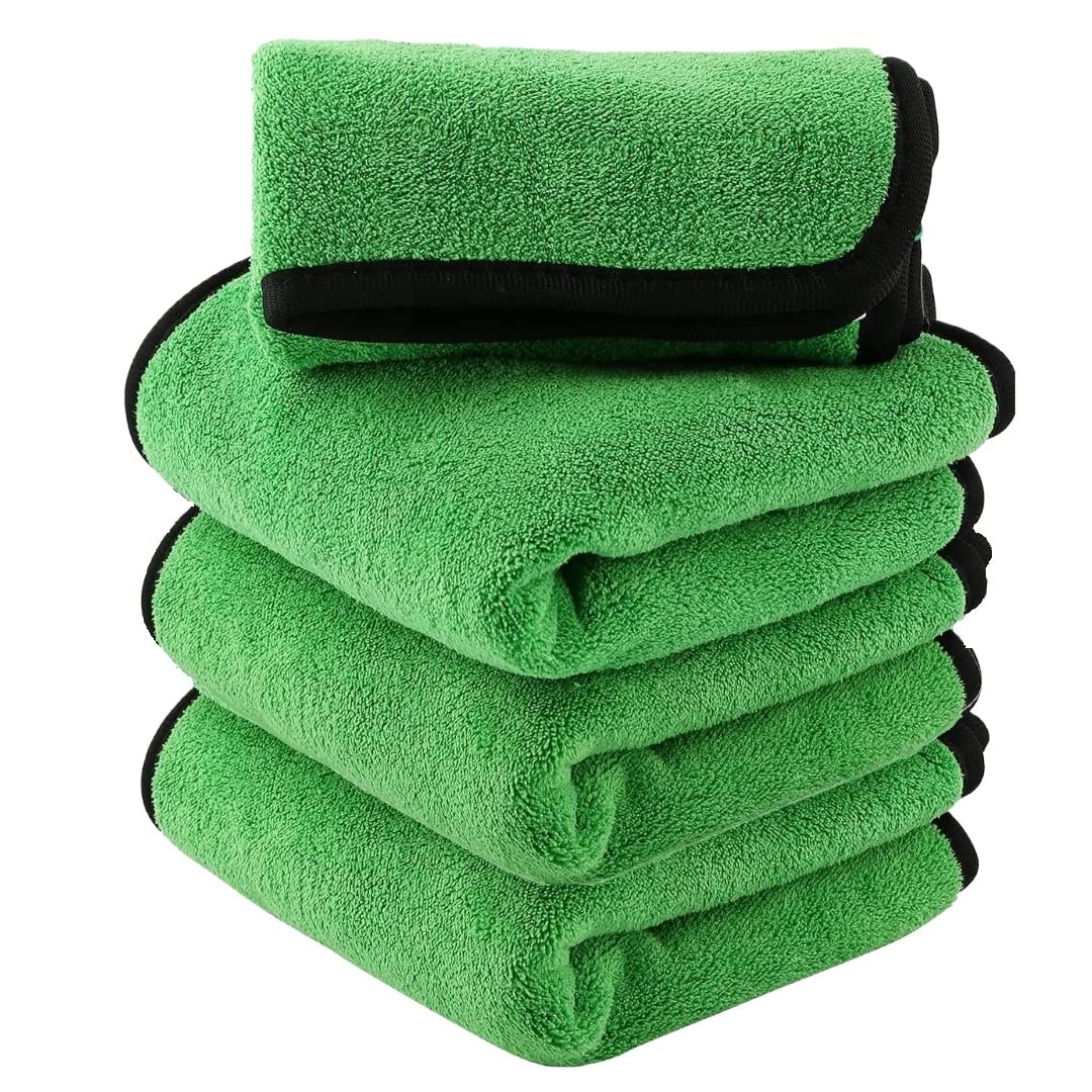 Auto Hub Heavy Microfiber Cloth For Car Cleaning & Detailing, Double Sided, Extra Thick Plush Microfiber Towel Lint-Free, 800 Gsm | Pack Of 4 (Green)