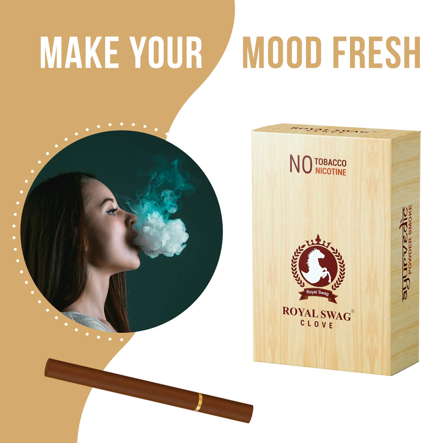 Royal Swag Ayurvedic & Herbal Cigarette, Clove Flavour Smoke For Relieve Stress And Mood Enhance Nicotine Free & Tobacco Free Cigarettes With Shot Helps In Quit Smoking - (20 Sticks, Small Shot -1)