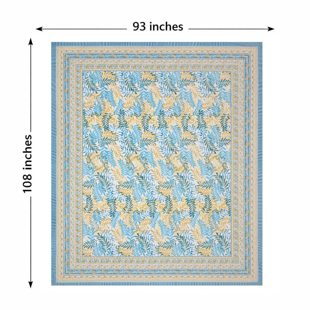 Jaipuri Cotton Bedsheet For King Size With 2 Pillow Covers | 90 X 108 Inches, Sky Blue & Yellow | Ultra-Soft & Skin-Safe | Breathable Summer Comfort