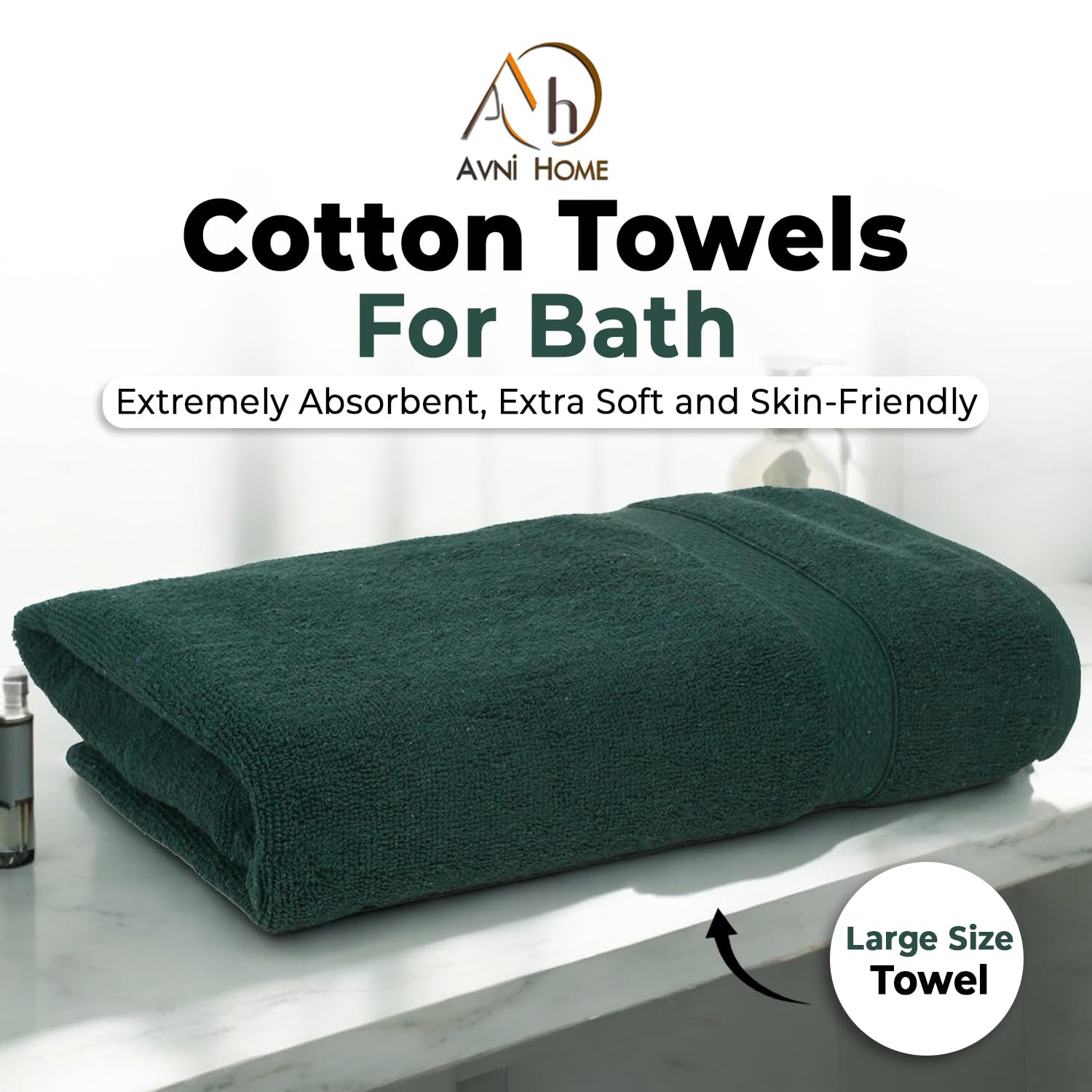 Avni Home Cotton Bath Towels 500 Gsm | Towels For Bath Large Size Extra Soft & Absorbent Bath Towel For Men & Women (Green)