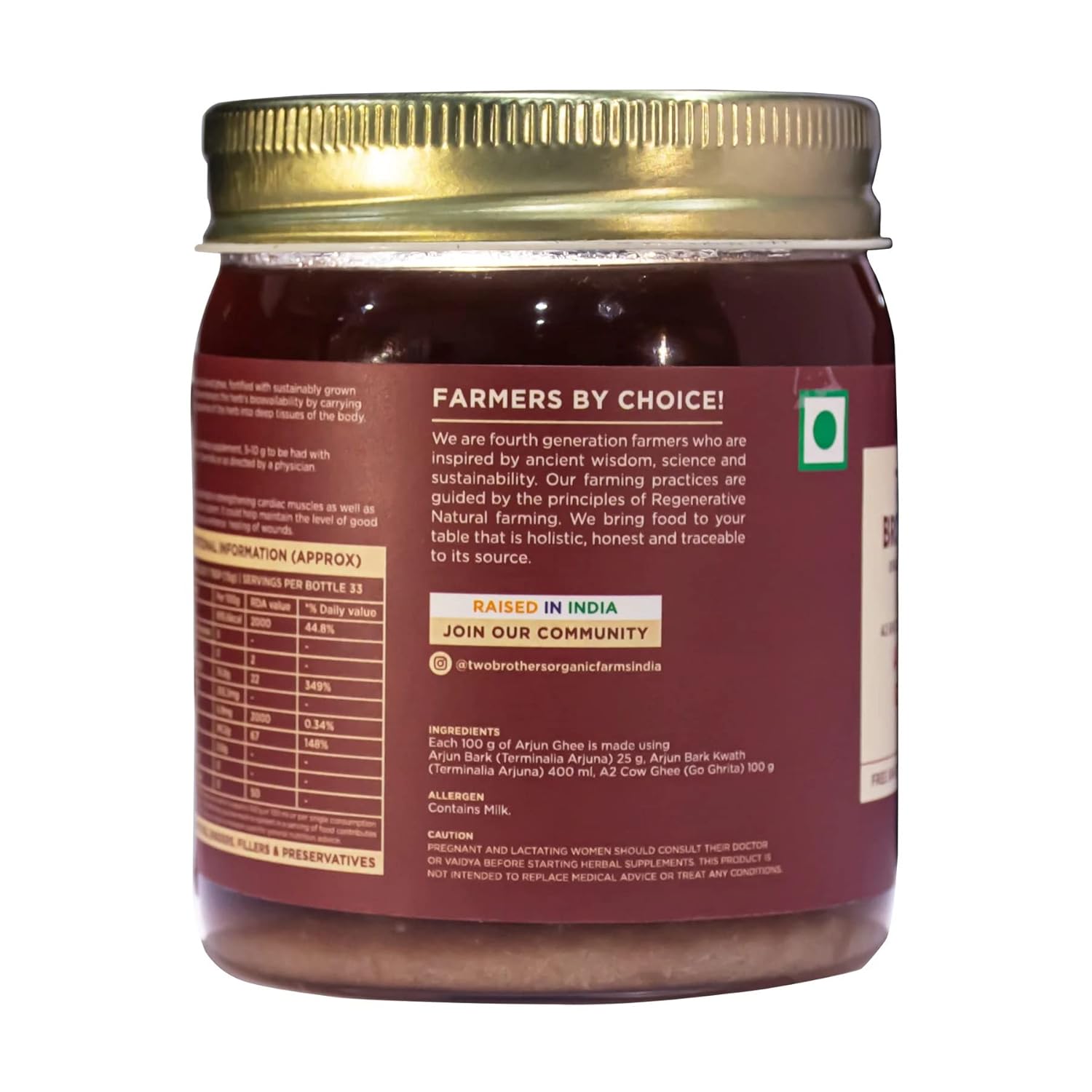 100% Pure A2 Gir Cow Arjun Ghee By Two Brothers Organic Farms | Rich In Nutrients Healthy & Protein Fiber Desi Ghee Perfect For Churma, Sweets | (250ml) 8.4 Ounce | Jar Pack