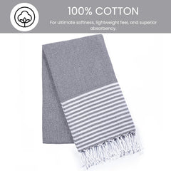 Destin Home Turkish Peshtemal Beach Towels 700 Gsm | Cotton Soft, Lightweight, Quick-Drying & Absorbent For Beach Pool Spa Picnic Travel (Charcoal Grey)- Set Of 2