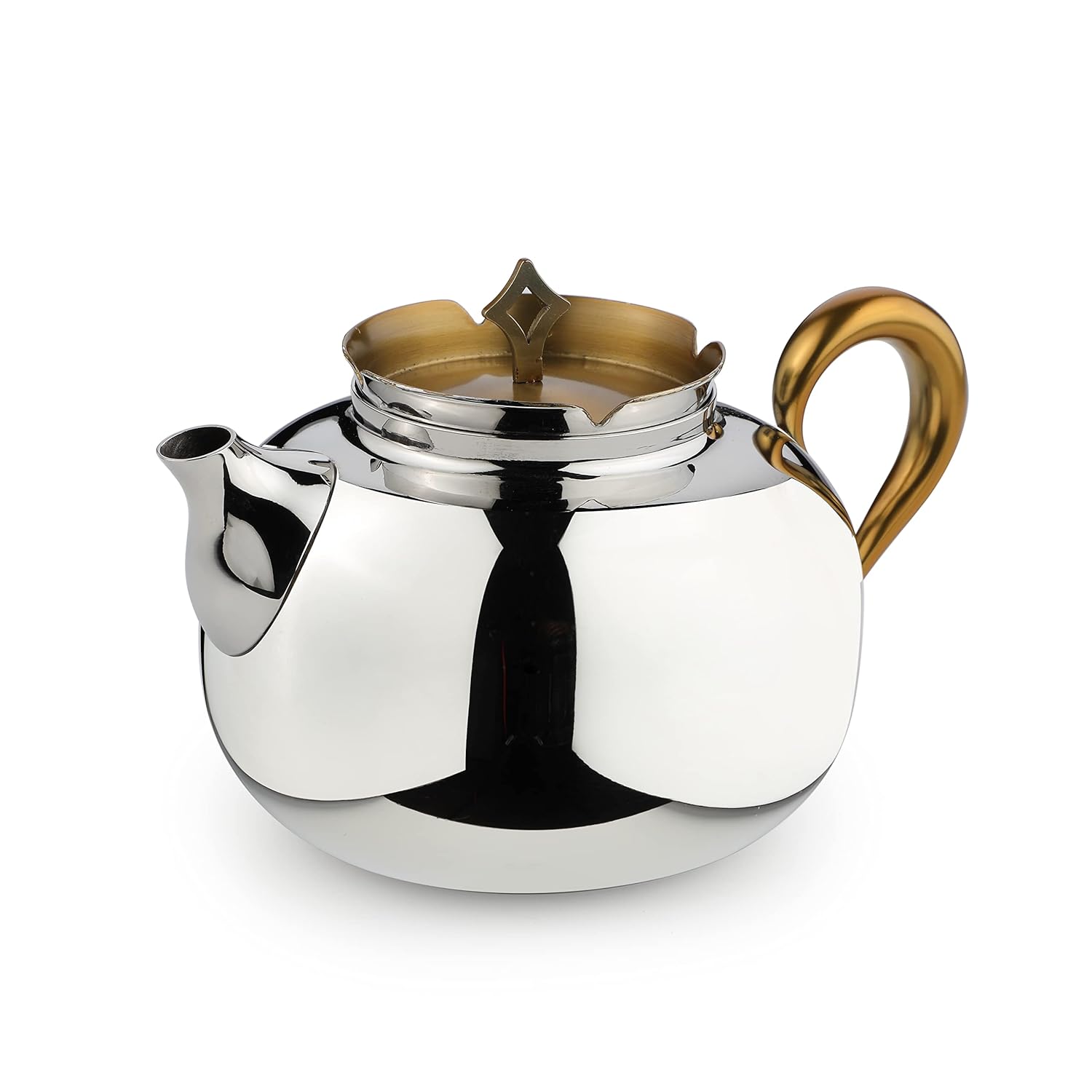 Designer Stainless Steel Tea Serving Pot With Lid & Handle, Silver & Gold - Aladdin Series | Coffee Kettle For Home, Kitchen