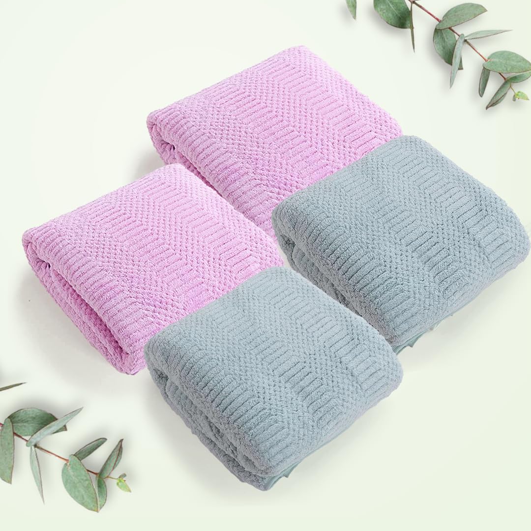 The Better Home Microfiber Bath Towel 1800 Gsm | Soft, Lightweight, Absorbent & Quick Drying Bath Towel For Men & Women (Pink + Green) - 4 Pcs