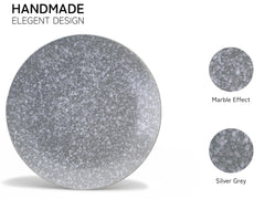Handcrafted Ceramic Stoneware Dinner Set Of 6 Pcs - Silver Grey | 2 Dinner Plates, 10.6 Inch Each + 2 Small Plates, 7.4 Inch Each + 2 Small Dinner Bowl, 160ml Each | Microwave & Dishwasher Safe