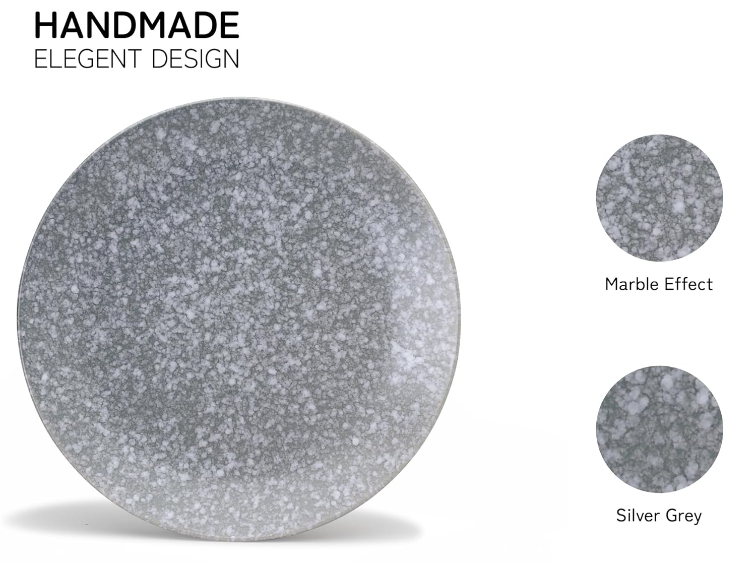 Handcrafted Premium Ceramic Serving Dinner Set Of 18 - Silver Grey | 6 Dinner Plates, 10.6 Inch Each+ 6 Small Plates, 7.4 Inch Each + 6 Small Dinner Bowls, 160ml Each | Microwave & Dishwasher Safe
