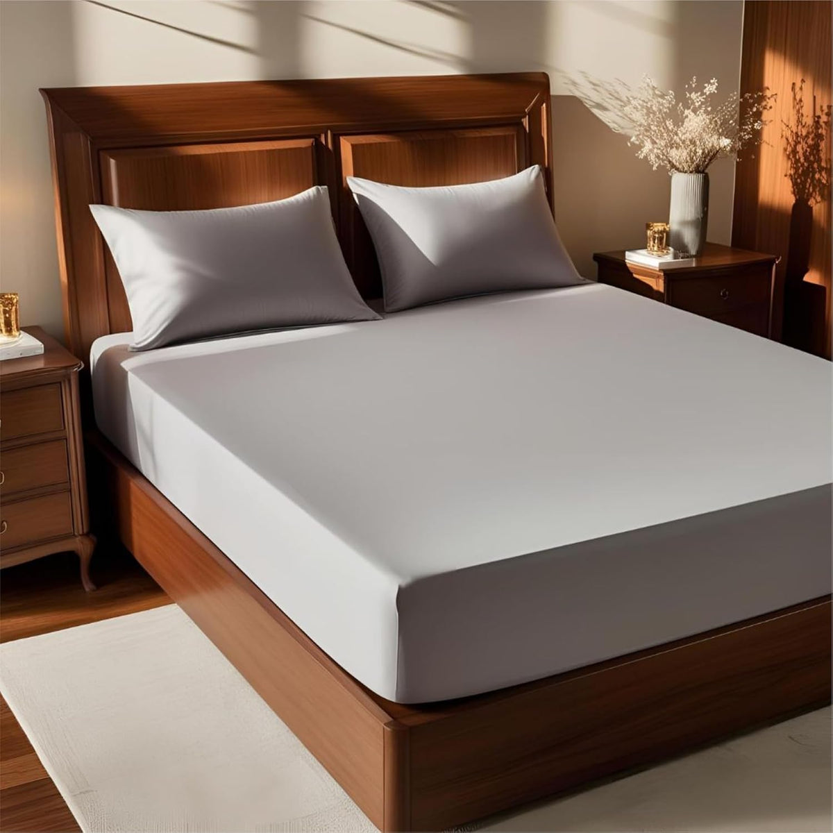 All Round Elastic Fitted Single Bedsheets With 2 Pillow Cover - 36 X 72 Inches, Light Gray | Ideal For House, Hotel, Guest House | Good For Daily Use