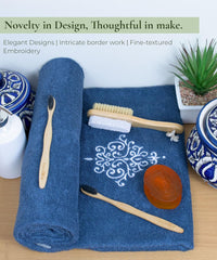 Rangoli 100% Bamboo Bath Towels 500 Gsm | Large Size Ultra Soft, Quick-Absorbent & Eco-Friendly Bath Towels - Blue