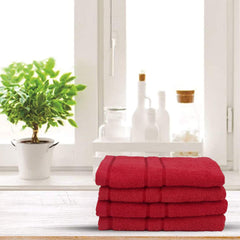 Sassoon Melrose 100% Cotton Hand Towel 800 Gsm | Highly Absorbent, Soft Material Perfect For Daily Use (Red) -4 Piece