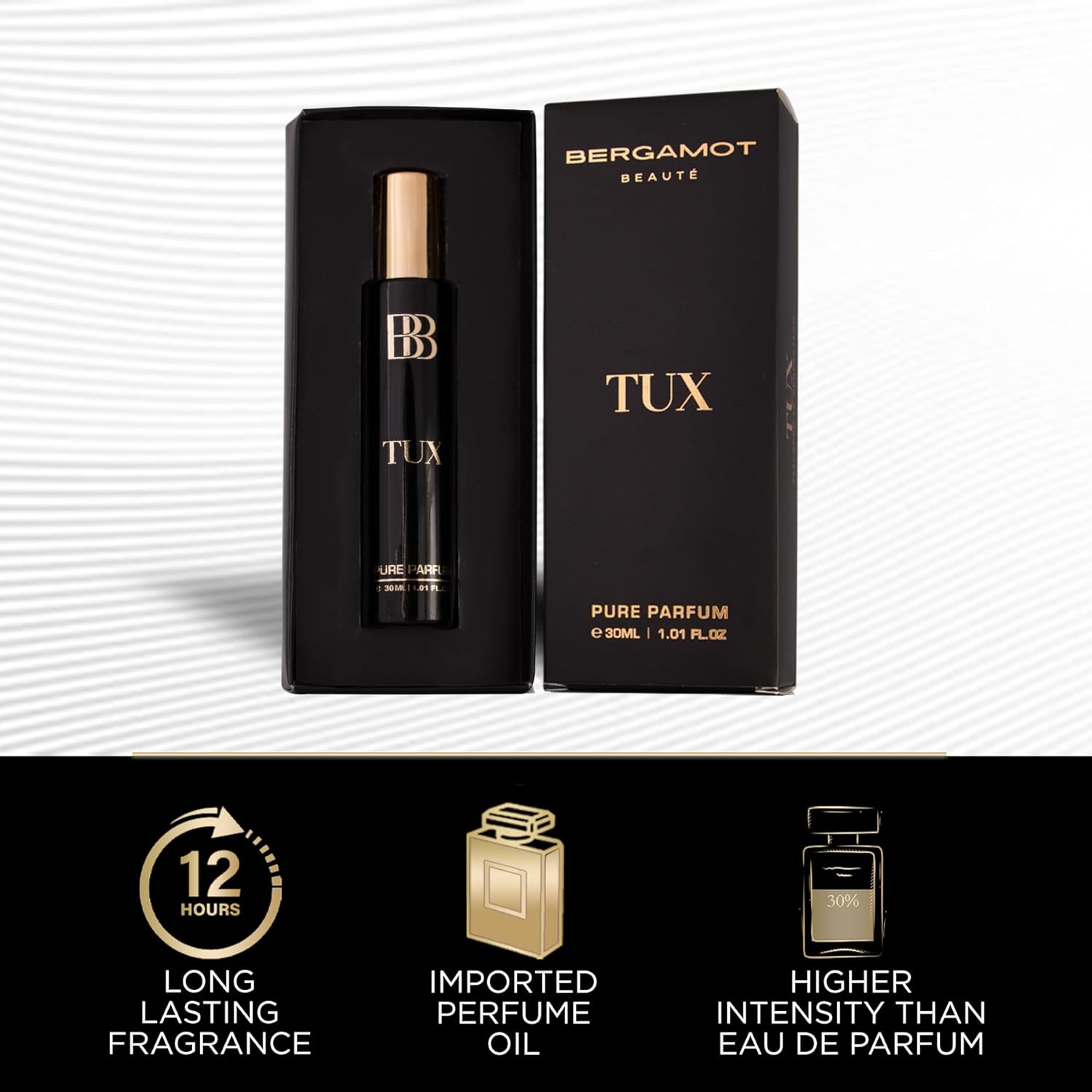 Bergamot Beaute Tux Pure Parfum 30ml 1.0 Fl.oz. 12+hrs Long Lasting Perfume For Men | Higher Concentration Than Eau De Parfum