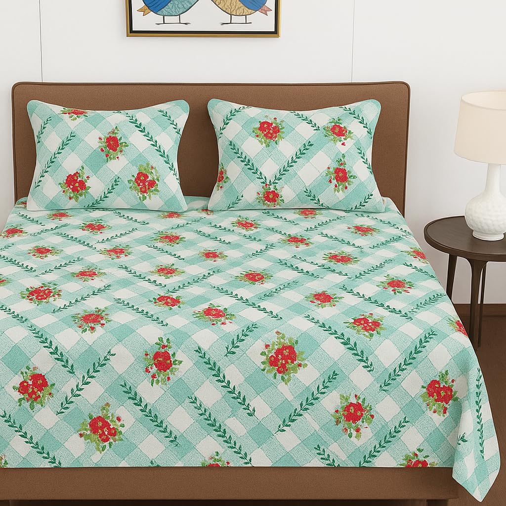 100% Cotton Double Bed Bedsheet Set With 2 Pillow Covers - 90 X 90 Inches, Sky Blue | 144 Thread Count Soft & Breathable, For Bedroom & Gifting