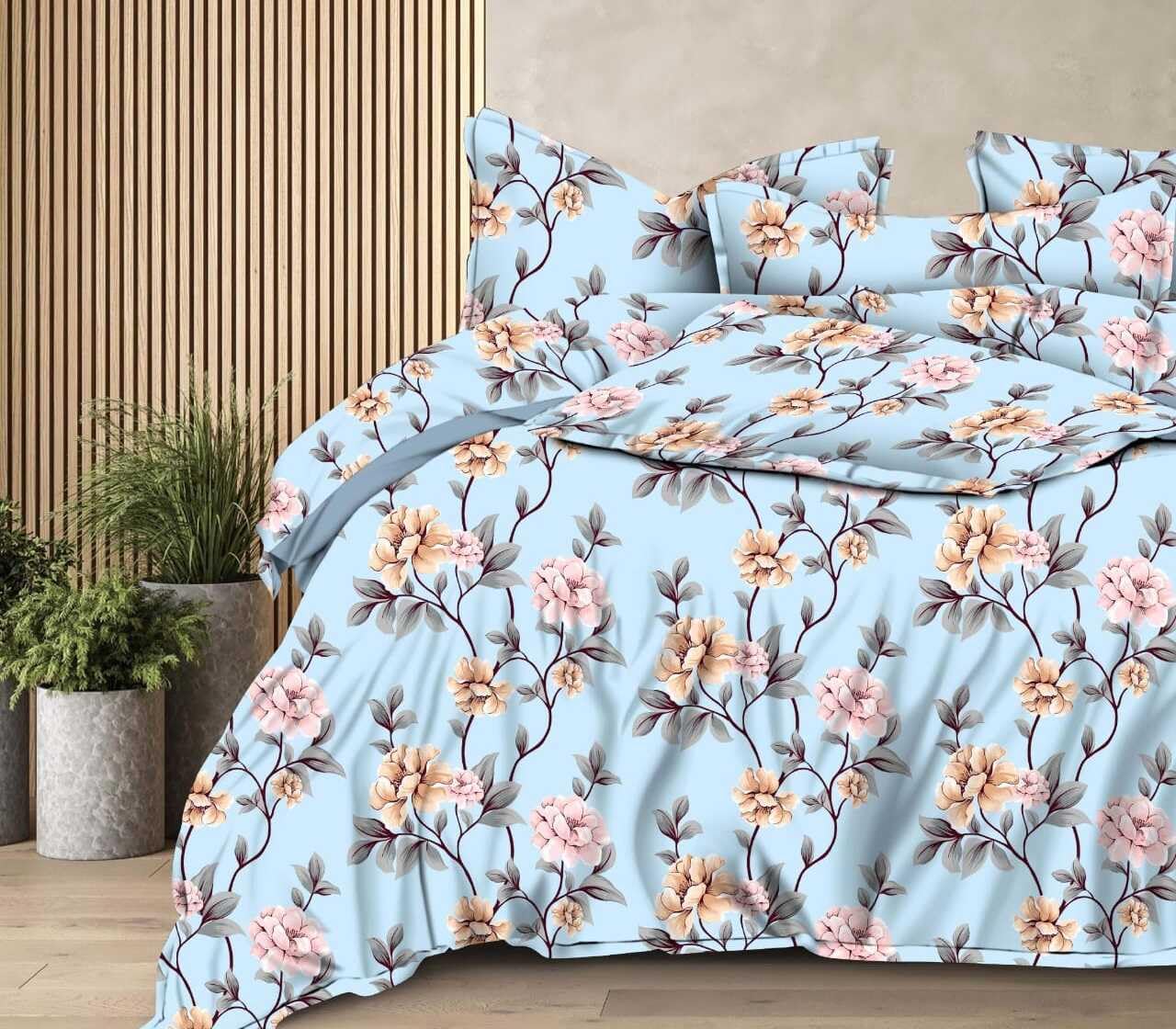 Queen Size Printed Double Bedsheet With Two Pillow Covers For Home | 90 X 100 Inches, Sky Blue - Beautiful Bedsheet Set | Perfect For Gifting Wedding, Anniversary