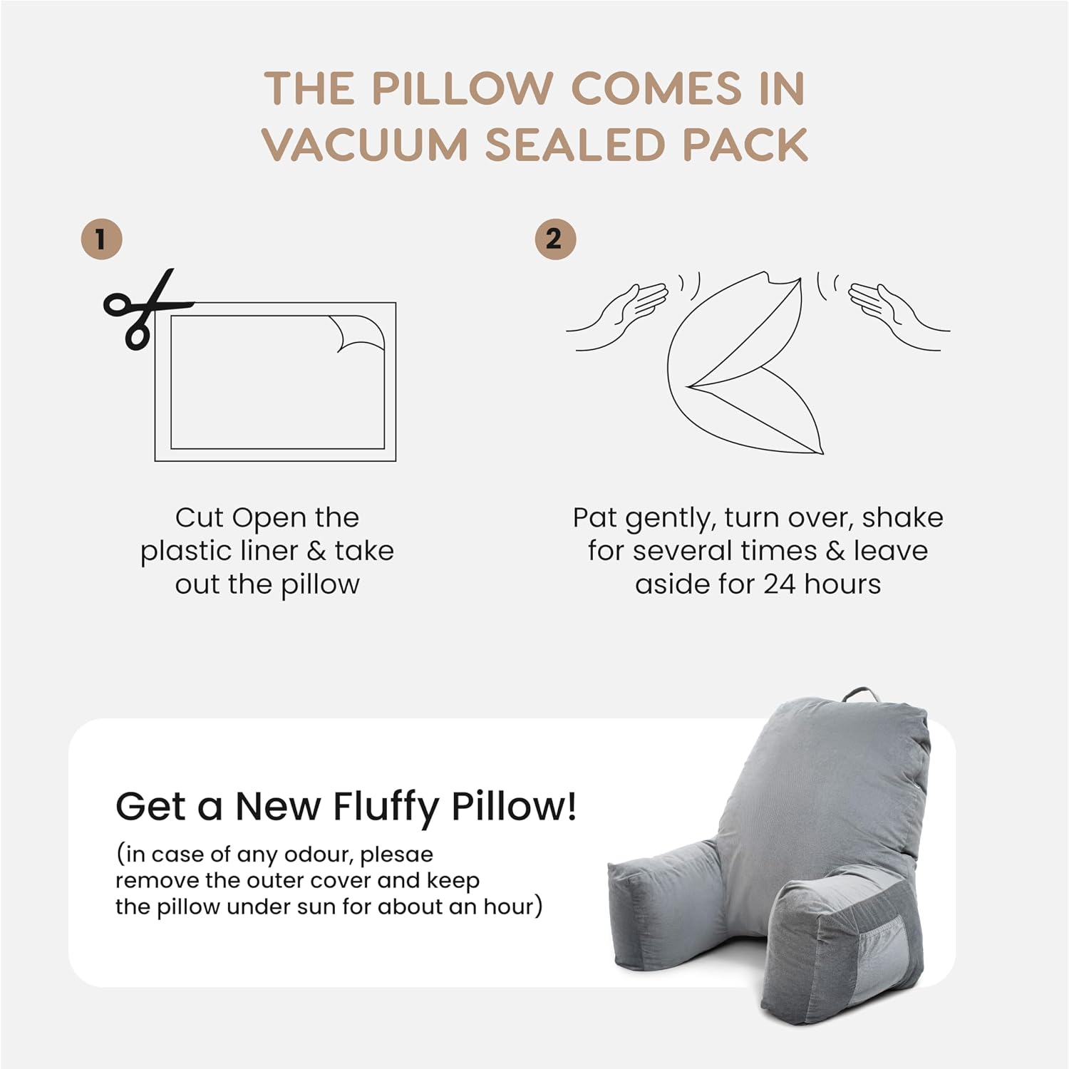 Backrest Pillow For Bed & Reading Pillow With Support Arms - Sky Blue, King Size | Comfortable Back Support For Working, Watching TV In Bed, Machine Washable, Premium Velvet Zipper Cover