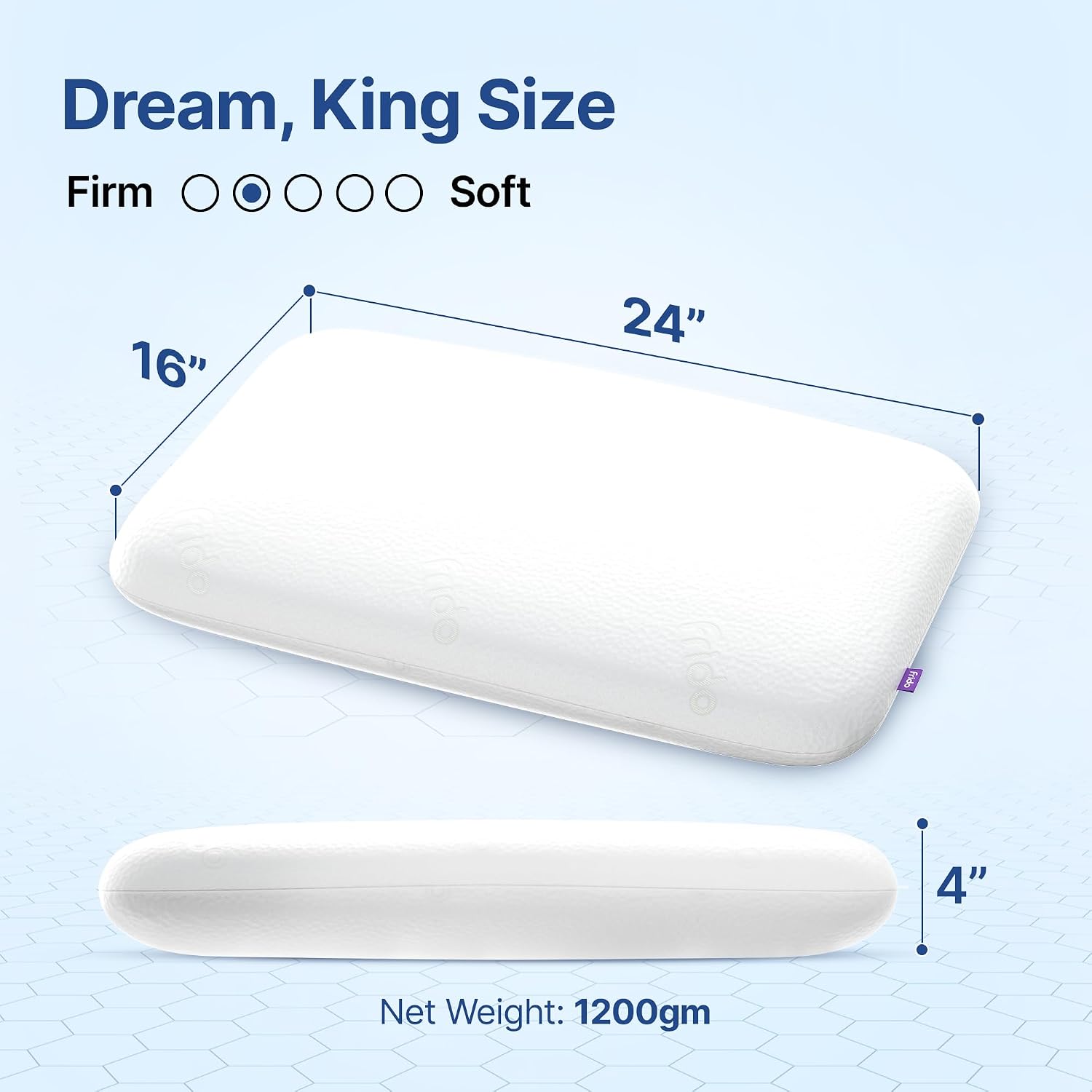 Ultimate Deep Sleep Pillow, Memory Foam Pillow, White, King Size - 4 Inch | Orthopedic Grade Gel Memory Foam For Neck & Shoulder Pain Relief, Includes Bamboo Pillow Cover - Pack Of 1