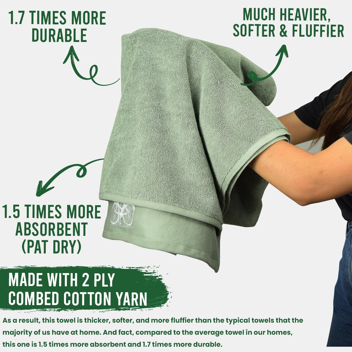 Rangoli 100% Cotton Martin Bath Towels 540 Gsm | Quick Dry, Ultra Soft, Highly Absorbent Printed Bath Towel For Men & Women Luxury & Highly Absorbent Towels - Green (Set Of 1)