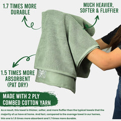 Rangoli 100% Cotton Martin Bath Towels 1000 Gsm | Quick Dry, Ultra Soft, Highly Absorbent Printed Bath Towel - Brown & Green (Set Of 2)