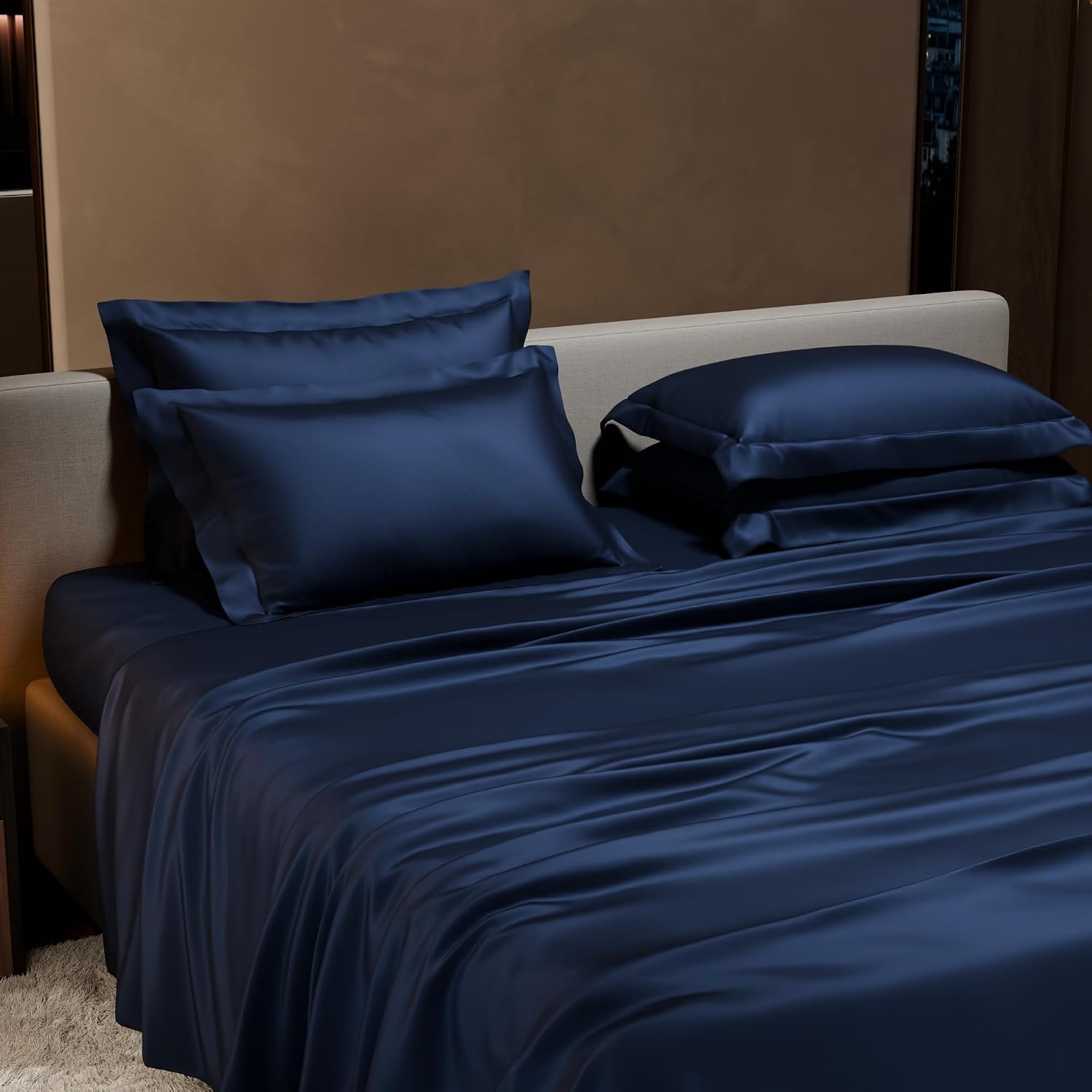 1 Flat Bedsheet King Size With 4 Pillow Cover - 108 X 108 Inches, Blue | Wedding, Bedroom, Date Night Collection | 300 Thread Count