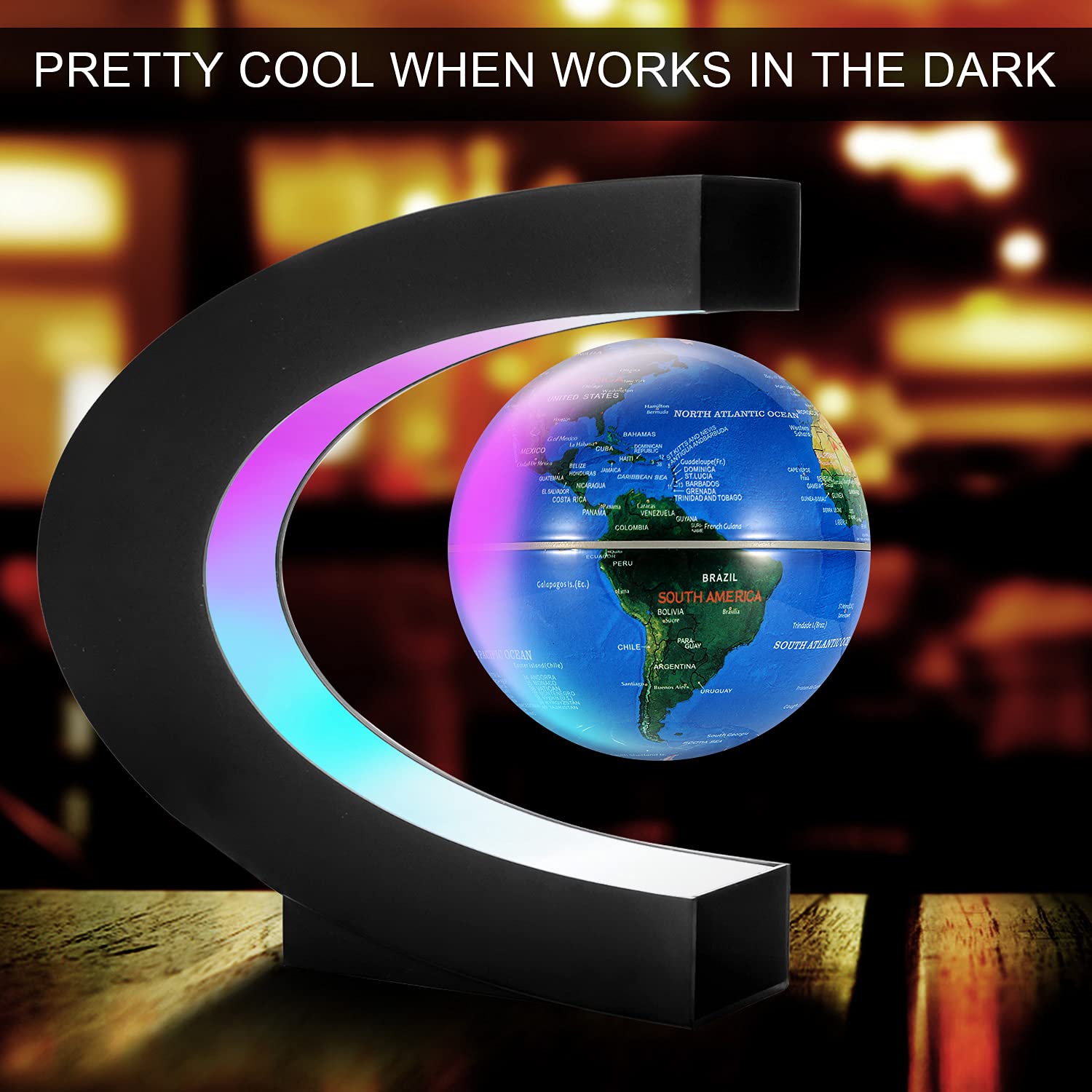 Magnetic Levitating Floating World Map Globe, C Shape Display Frame With Led Light, Cool Tech Home Office Desk Gadget Decor Birthday Gift For Men, Fathers, Students, Pack Of 1