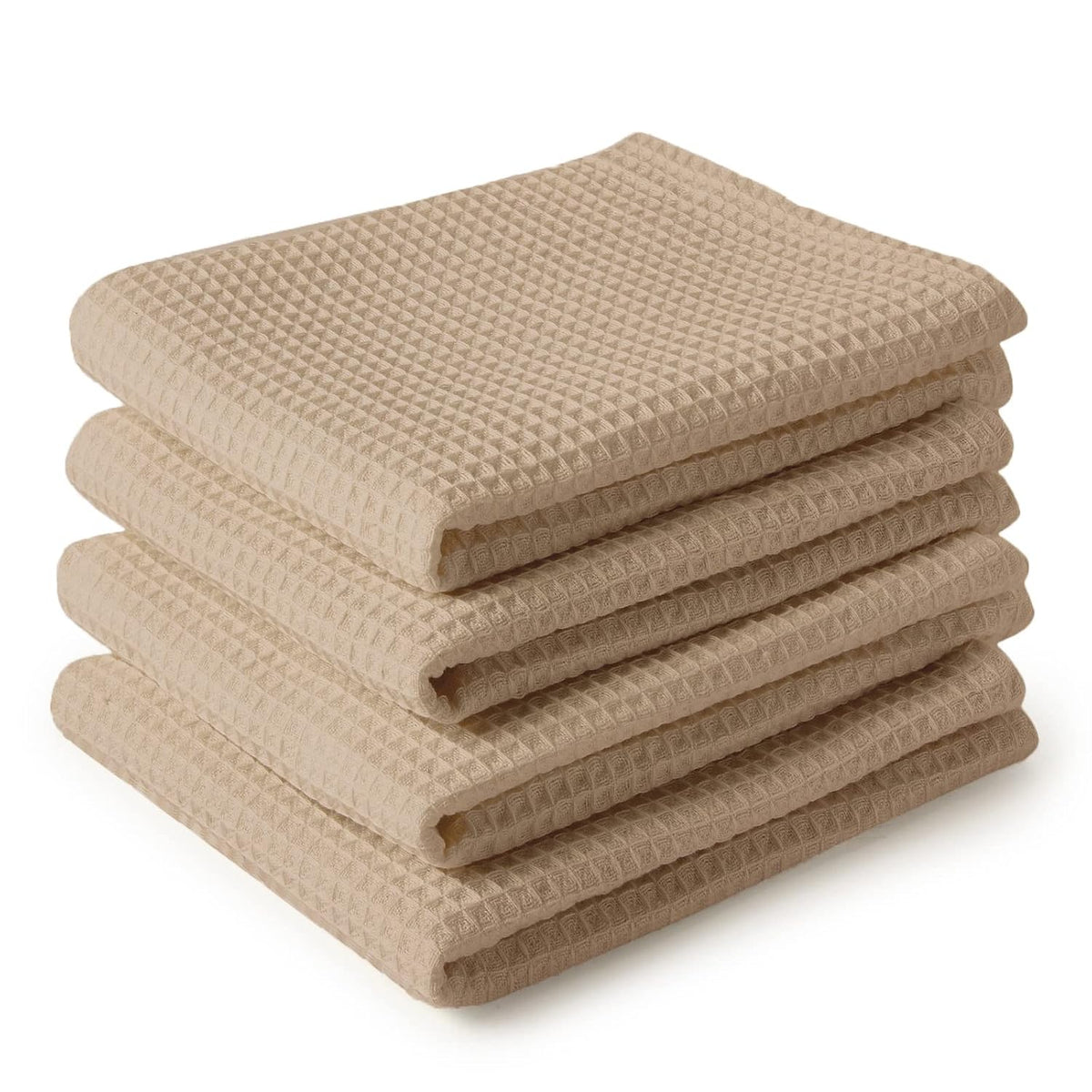 Encasa Xo Kitchen Dish Towels Set 200 Gsm | Waffle Weave & Flat Hand Tea Towel | Quick Drying Reusable Cotton Washcloths | Set Of 4 (Beige)