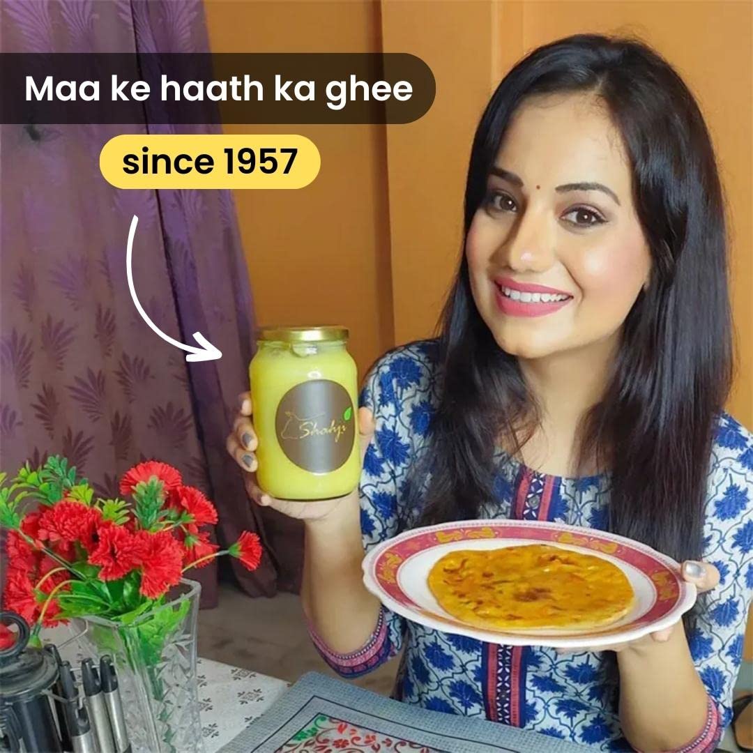 Natural A2 Desi Gir Cow Ghee By Shahji | High In Protein Fiber & Nutrients Healthy Desi Cow Ghee For Muscles | (1 Litr) 33.8 Ounce | Jar Pack