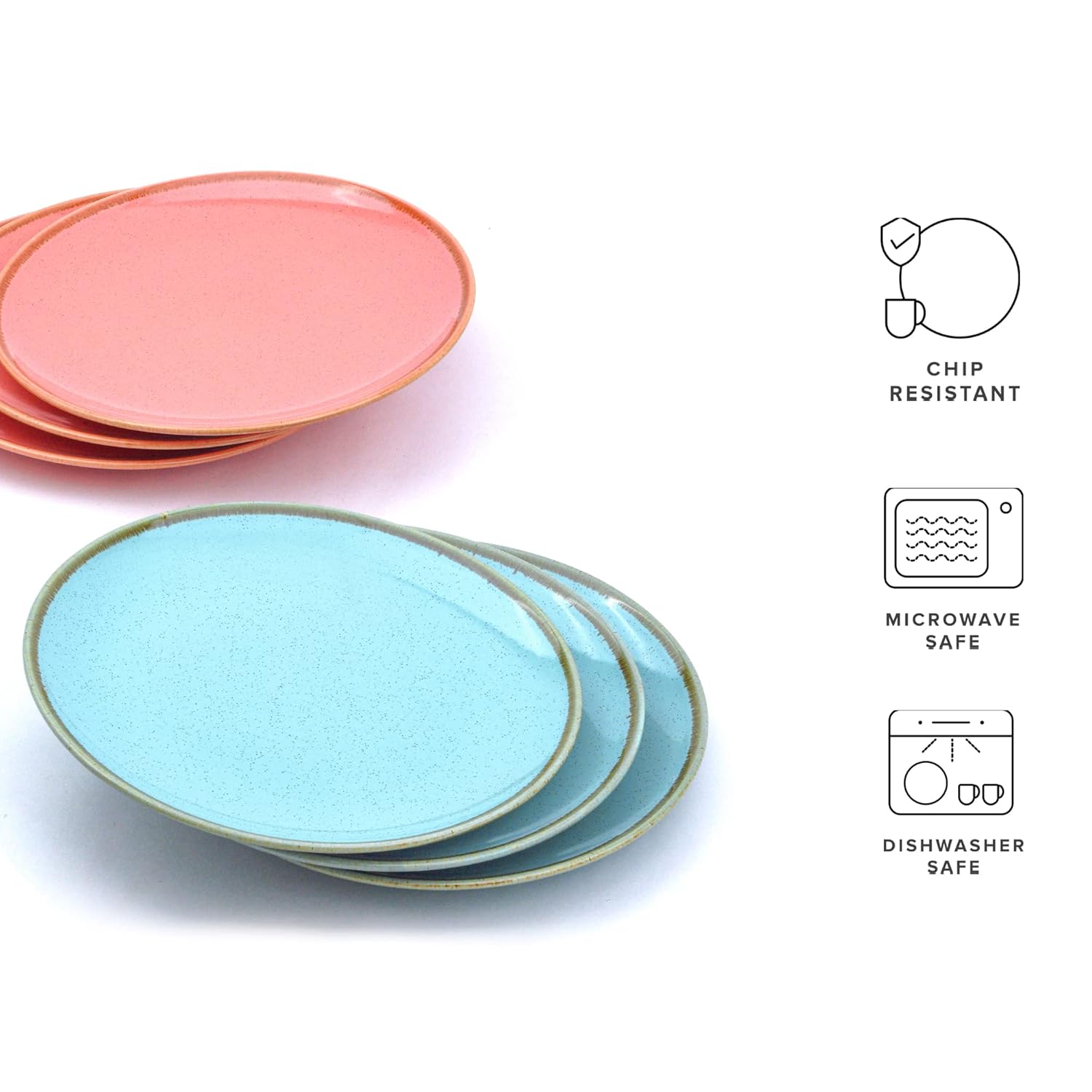 Quarter Plates Set Of 6, Pink & Blue Sprinkle Series | Ceramic Snack Plates - Snacks Plates Set | 3 Pink Plates + 3 Blue Plates - Small Plates With Glossy Finish | Microwave Safe & Chip Resistant