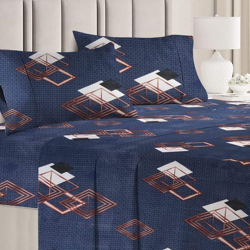Microfiber Double Bedsheets With 2 Pillow Covers | 88 X 90 Inches, Blue & Brown - Light Weight & Breathable, Best Gifts For Weddings Or Anniversary Bedsheet