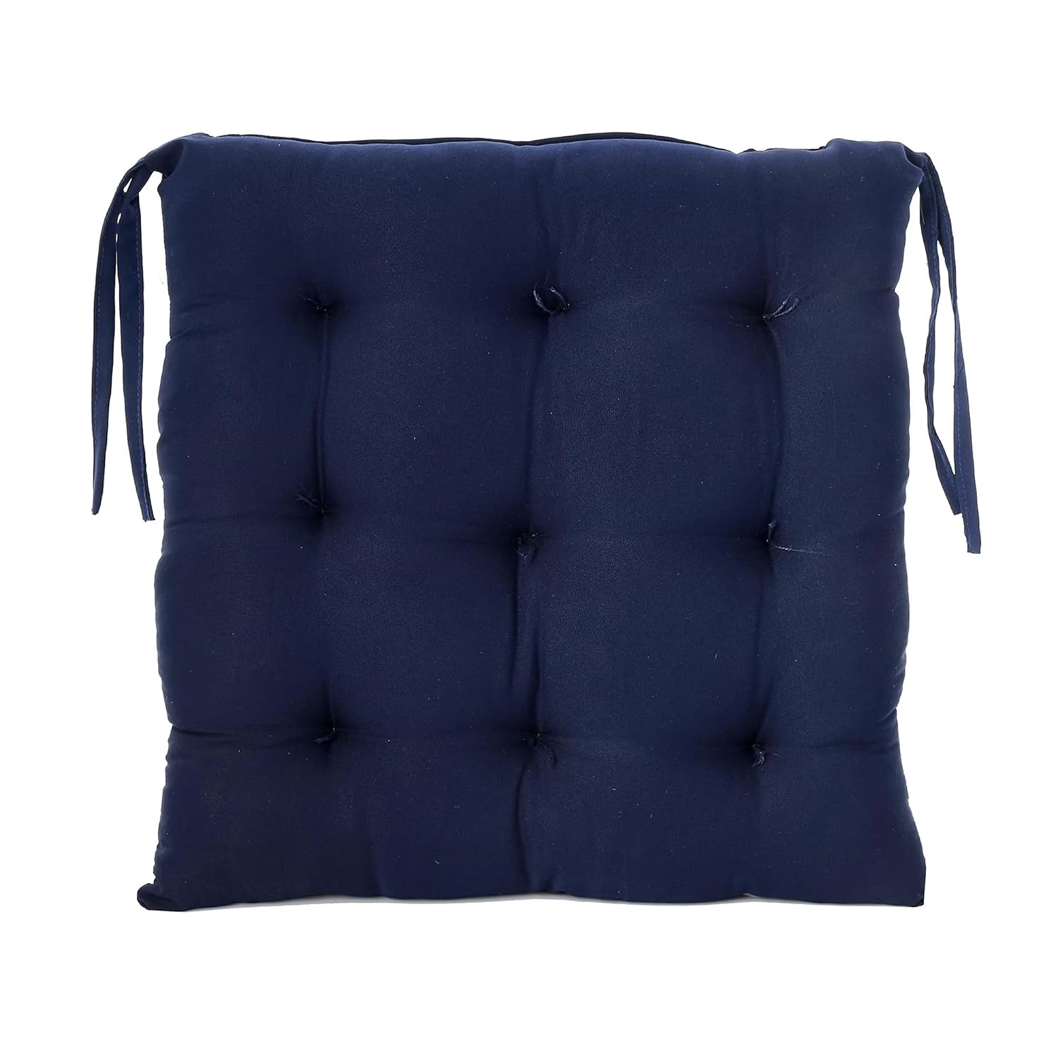 Chair Cushion Pad, Soft & Comfortable Sitting, Chair Pad - Navy Blue | Microfiber Square Chair Pad With Ties | Chair Seat Cushion For Office & Home | Furniture Cushion, Washable - Pack Of 4