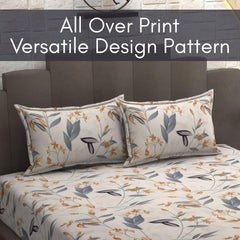 Bedsheet For Queen Size Bed With 2 Pillow Covers - 90 X 100 Inches, Beige & Grey | Soft, Breathable, Wrinkle Free & Fade Resistant