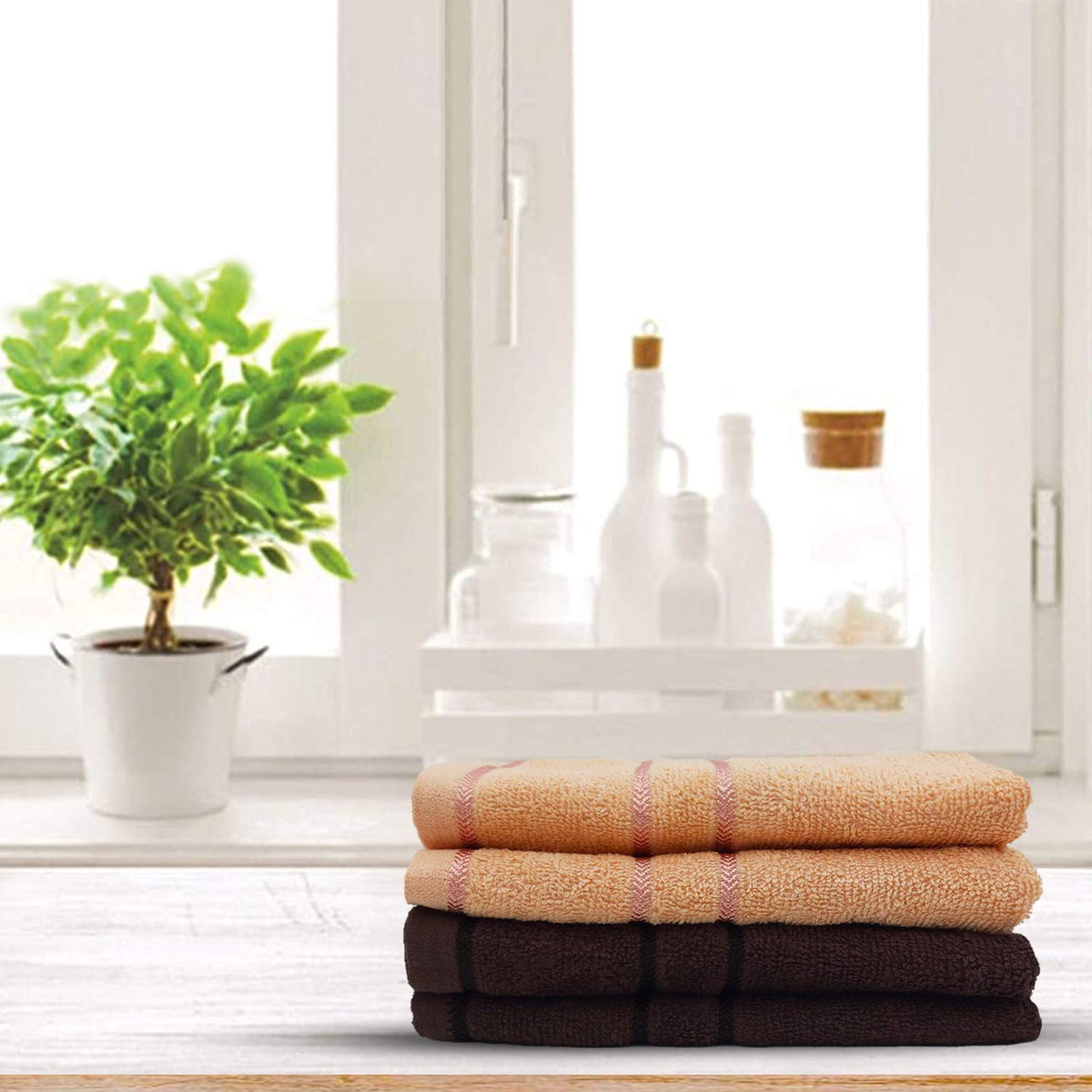 Sassoon Melrose 100% Cotton Hand Towel 800 Gsm | Highly Absorbent, Soft Material Perfect For Daily Use (Cocoa & Clay) -4 Piece