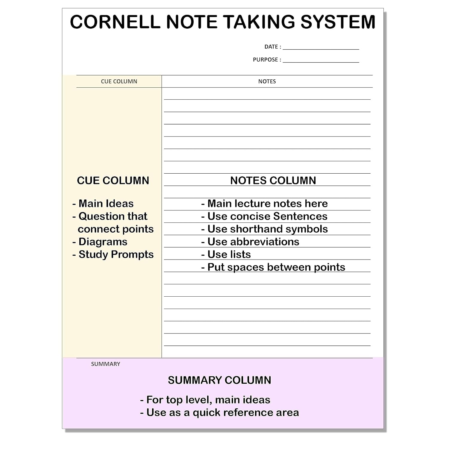 A4 Size, Cornell System Writing Notepads, 50 Single Side Ruled Sheets Per Pad (White) Pack Of 10