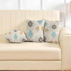Microfiber Square Pillow Cushion For Sofa & Bed, Light Beige - 16 X 16 Inch | Damask Deign, Soft, For Comfort & Back Support | Breathable, Premium Cotton Cushion Cover With Zip - Set Of 3