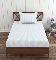Single Elastic Fitted Bedsheet With 1 Pillow Covers - 30 X 72 Inches, White | Breathable & Wrinkle Free, Soft Touch Print Sheet