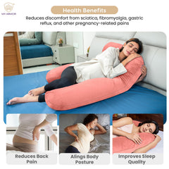 Full Body U Shape Pregnancy Pillow For Women, Maternity Pillow, Peach Color | Abdomen, Hip, Spine, Neck & Head Support Cushion For Pregnant Women | Premium Velvet Outer Cover With Zip