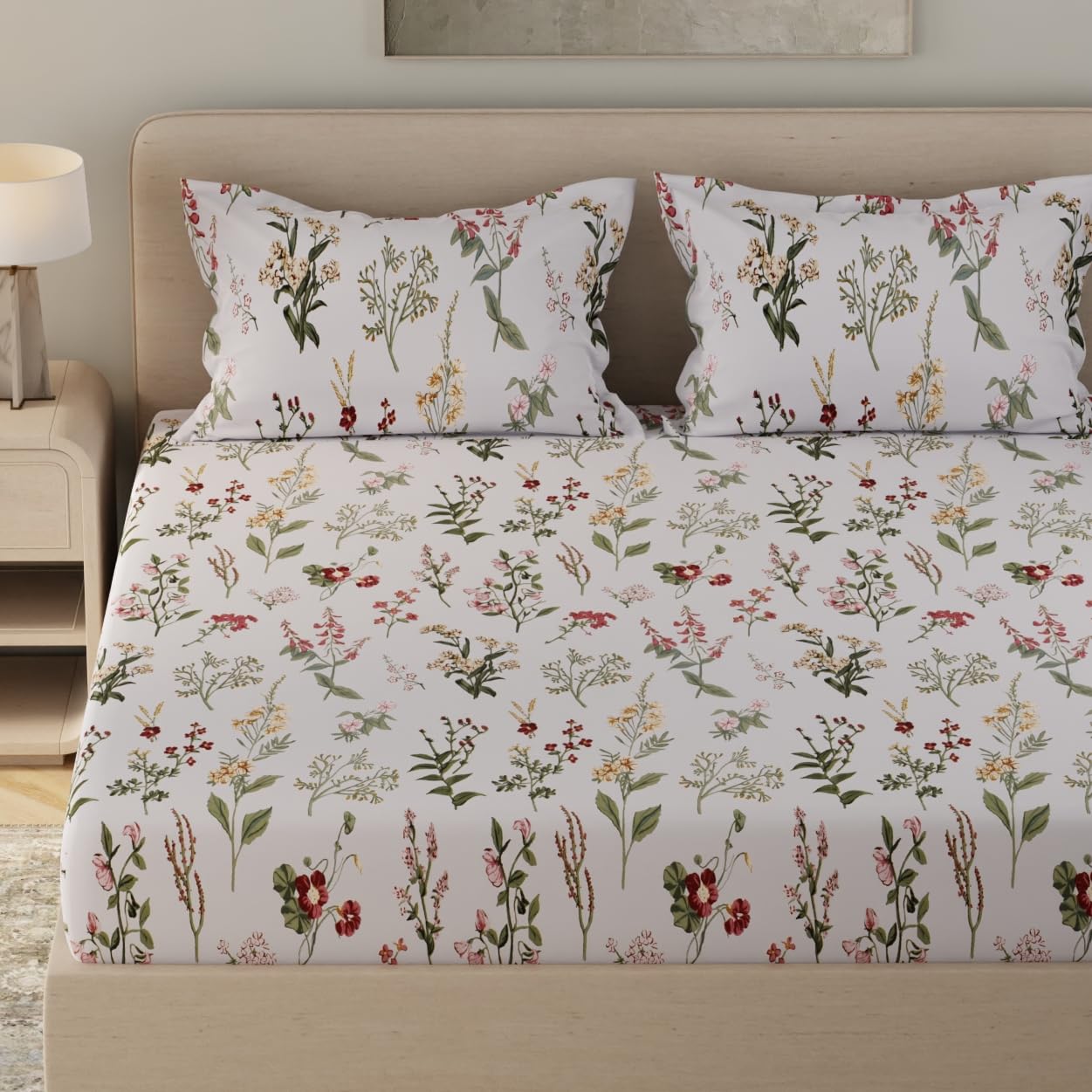 Flat 1 King Size Bedsheet With 2 Pillow Covers - Size 108 X 108 Inches, Multicolor | Luxury Soft Sheet, Lightweight & Breathable Bedsheet