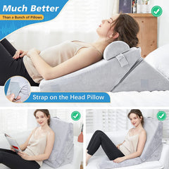 Orthopedic Bed Wedge Pillow, Adjustable Wedge Cushion, Grey - 22 X 22 X 12 Inch | Head Rest Pillow, Acid Reflux, Heartburn, Leg Support Pillow, Back Support, Pregnancy Pillow, Comfortable