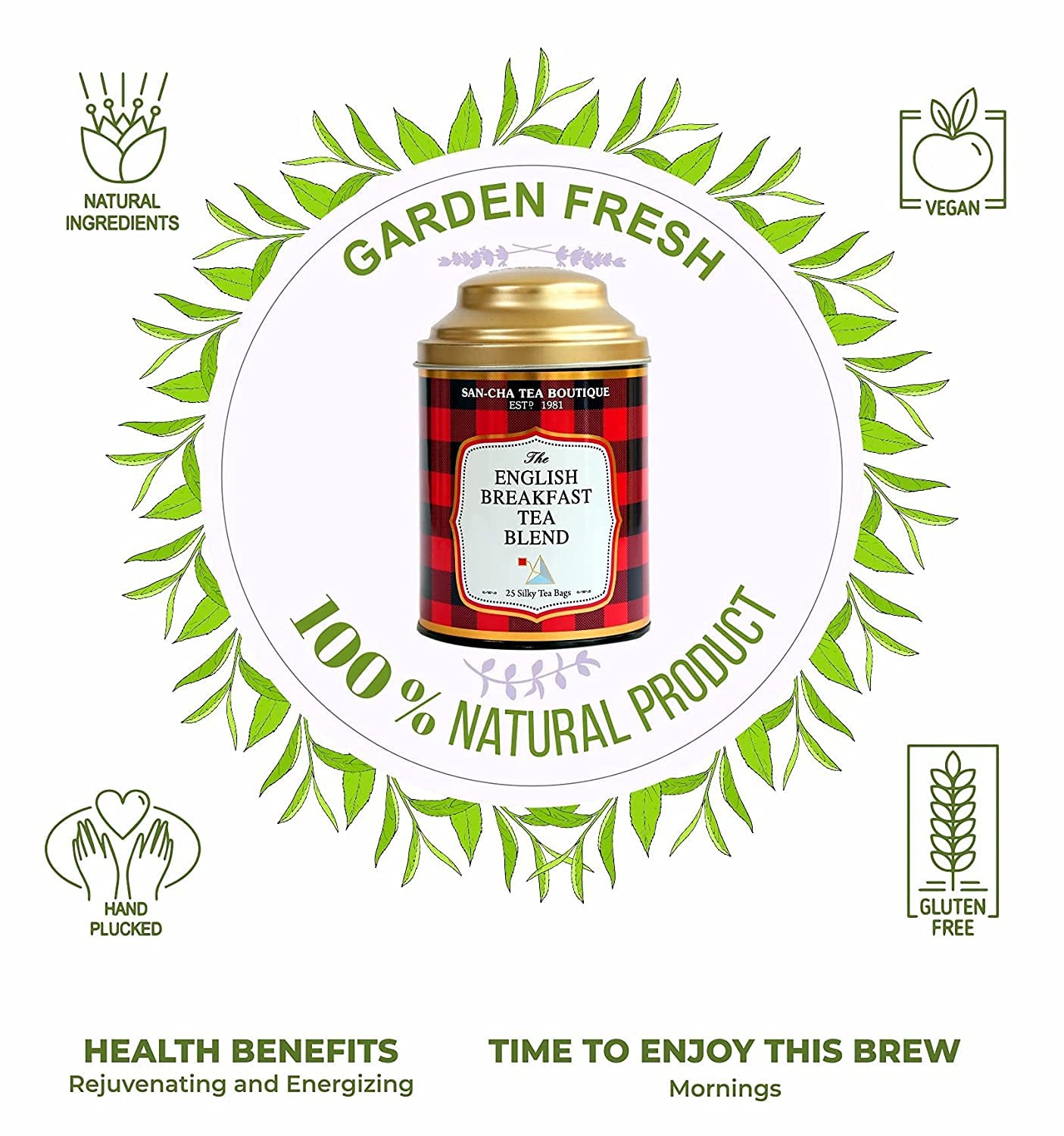 San-Cha The English Breakfast Tea Blend - 25 Silky Tea Bags | Full Bodied Tea With Woody Notes - Rich Flavor Whole Leaf Assam Tea | Medium Caffeine Loose Tea Leaf