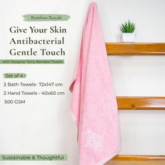 Rangoli 100% Bamboo 2 Bath & 2 Hand Towels 850 Gsm | Large Size Ultra Soft, Quick-Absorbent & Eco-Friendly Towels - Peach