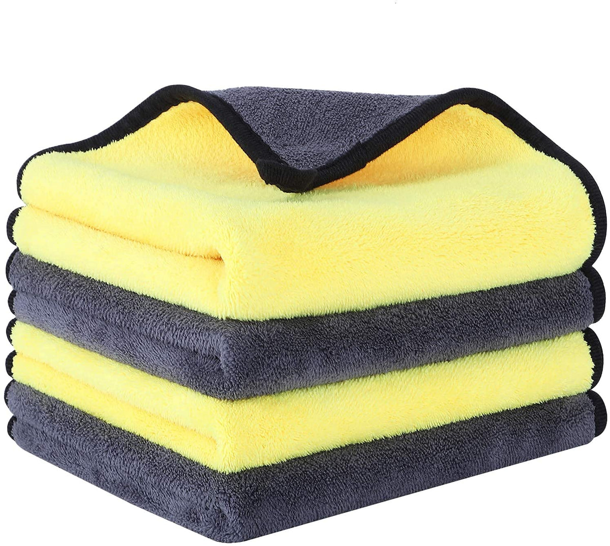 Auto Hub Heavy Microfiber Cloth For Car Cleaning & Detailing, Double Sided, Extra Thick Plush Microfiber Towel Lint-Free 800 Gsm | Pack Of 4 (Yellow)