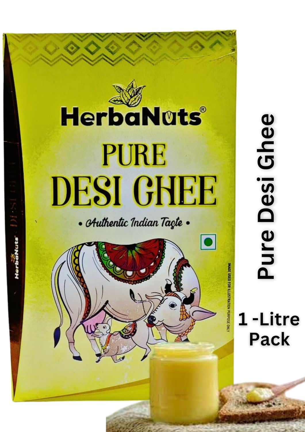 100% Natural Cow Desi Ghee By Herba Nuts | Natural & Healthy Gir Cow Cultured Desi Ghee Perfect For Taste | (500ml) 16.9 Ounce | Box Pack
