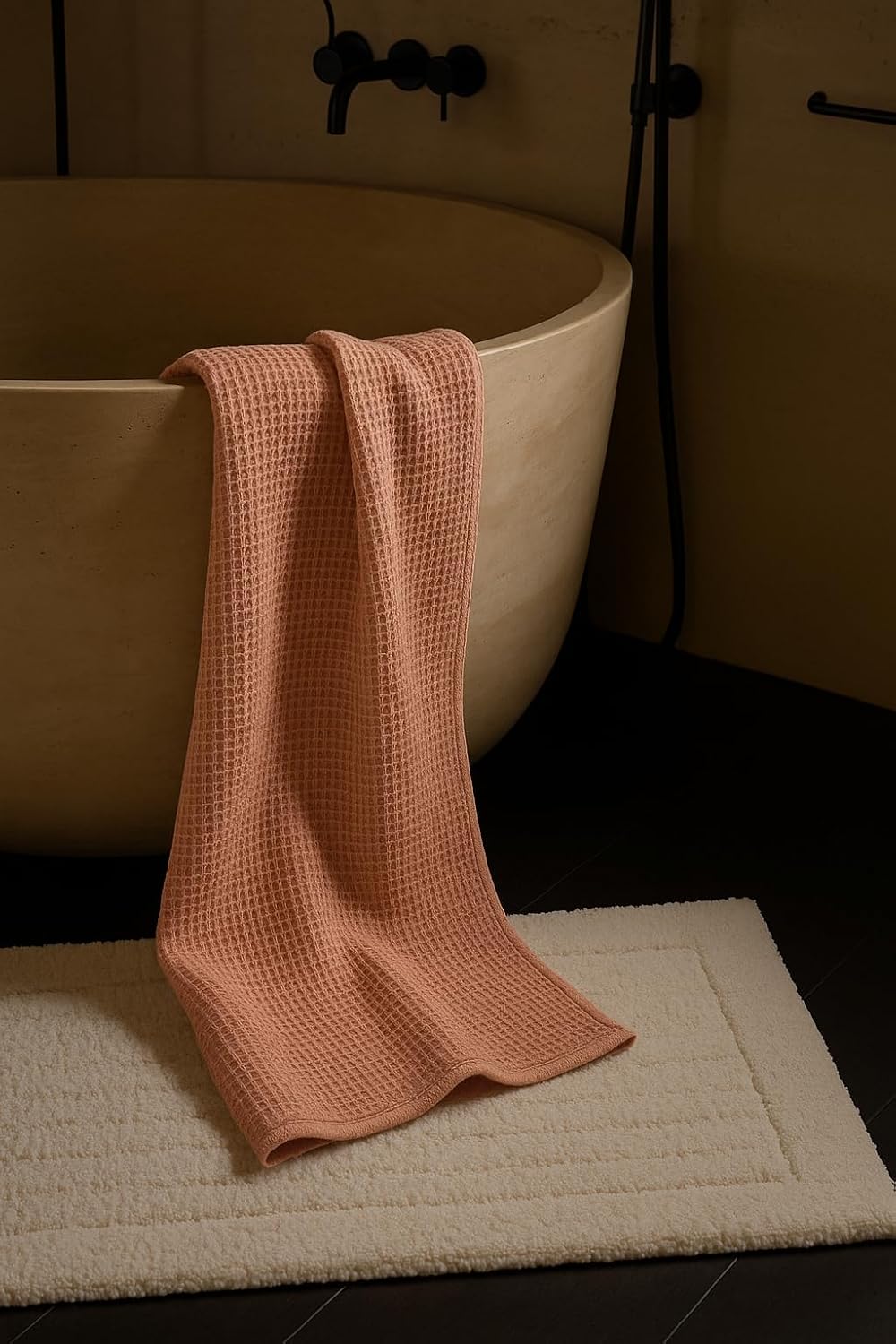 Drape&Luxe Gen-Z Towel Premium Waffle Cotton Bath Towel 600 Gsm | Super Soft & High Absorbency Towel, Quick Drying Large Size Towels (Peach) - Pack Of 1