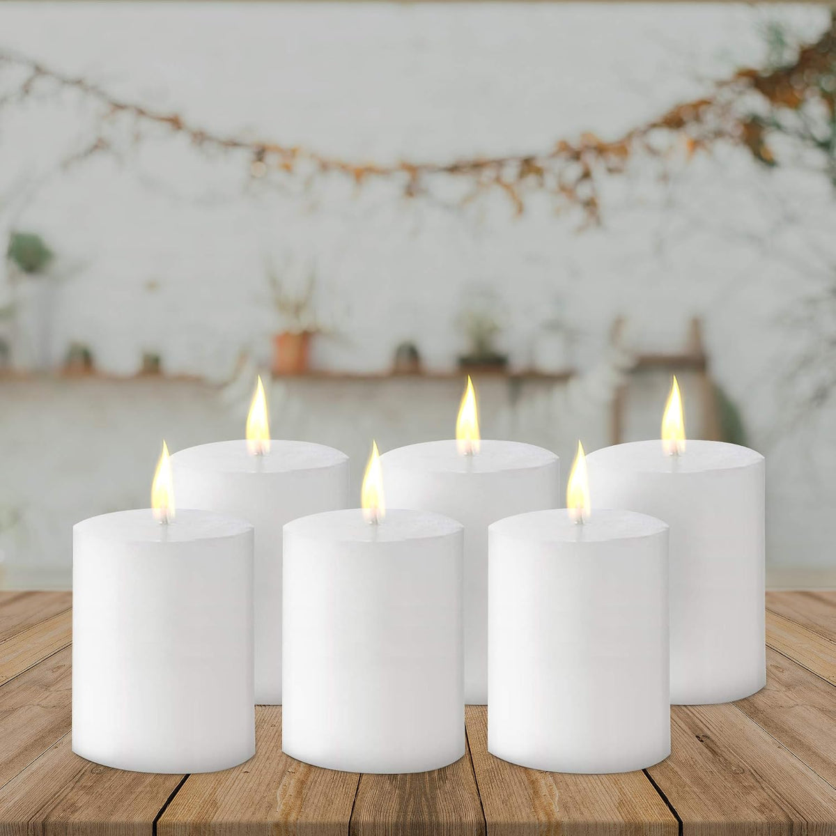 WHITE PILLAR CANDLES 4 INCH | PERFECT FOR CELEBRATION &DAILY USE CANDLE SET OF 6