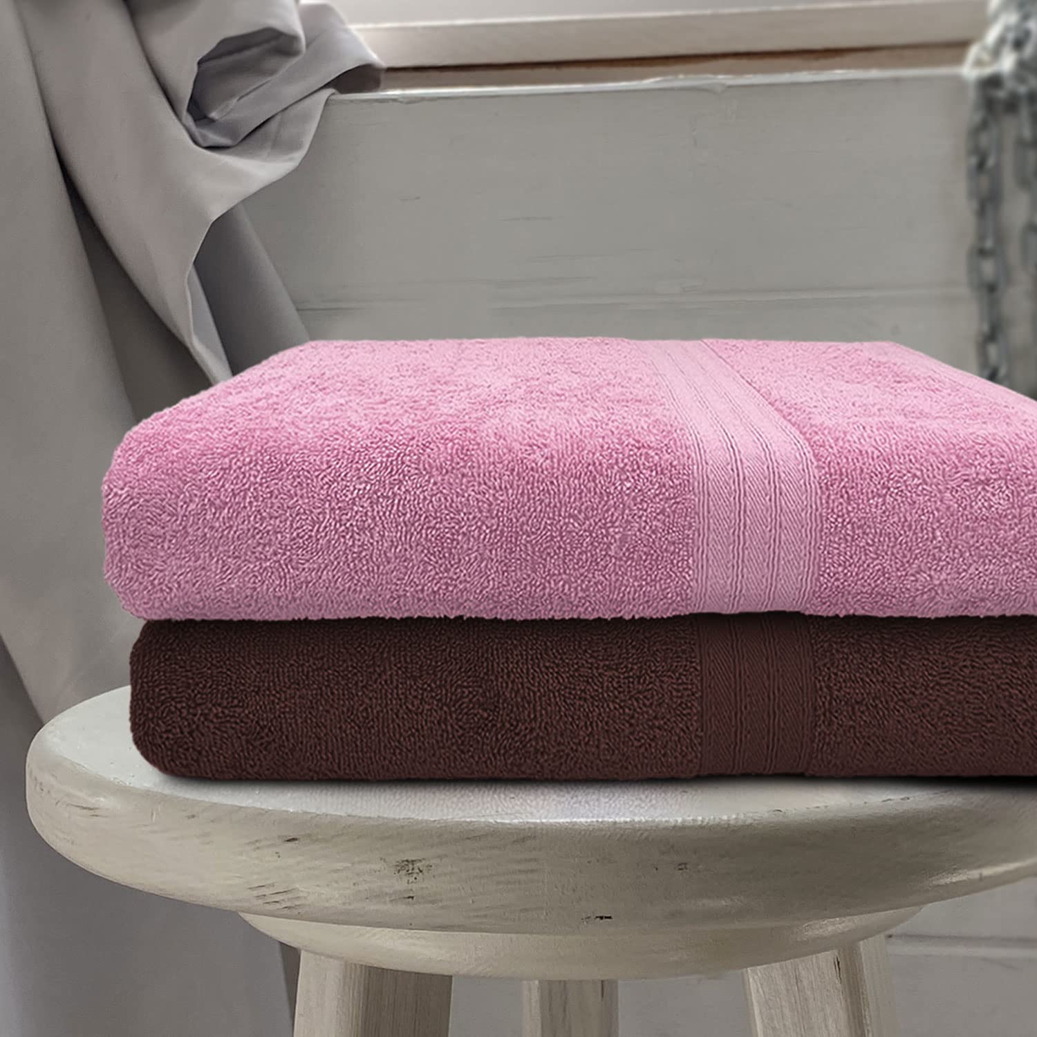 Sassoon Anatolia 100% Cotton Xl Bath Towel 1000 Gsm | Extra Soft, Quick Drying & Super Absorbent Bath Towel (Pink & Cocoa) - 2 Piece