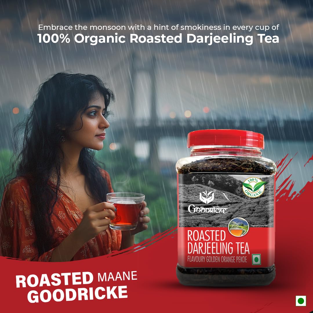 Goodricke Roasted Darjeeling Tea 250gm Jar, 8.8 Ounce - Flavoury Golden Orange Pekoe | Premium Black Loose Leaves Tea With Rich Taste & Flavor - 100% Pure & Original Long Leaf Chai | Low Caffeine