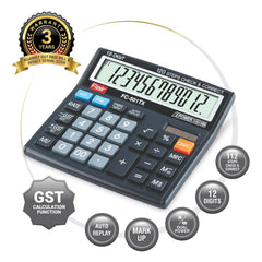 Flair FC-501 TX Desktop Series GST Calculator | 12 Digits Calculator | GST Calculation Function | Dual Power With Solar | 112 Steps Check & Correct | For College & Corporate Use| Black