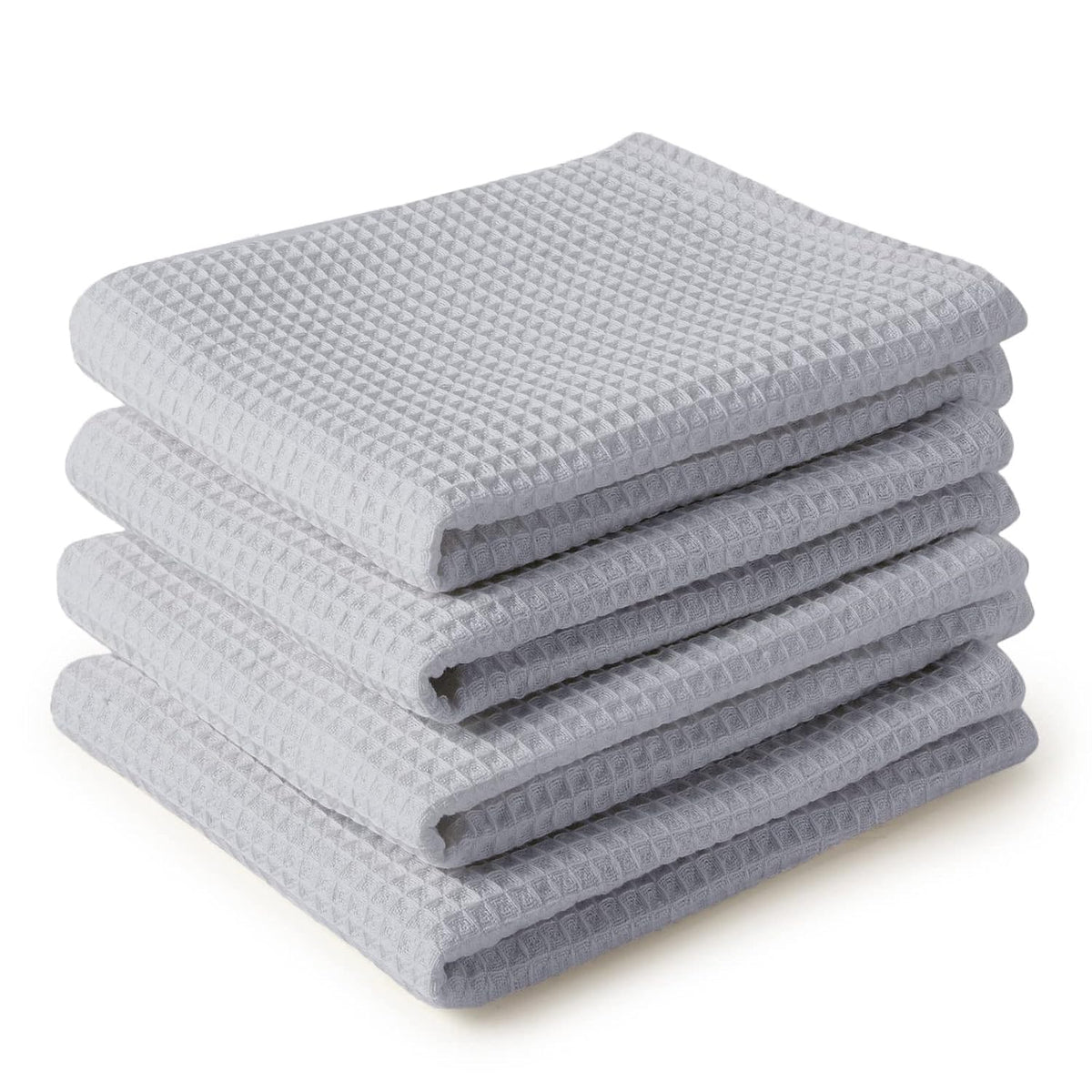 Encasa Xo Kitchen Dish Towels Set 320 Gsm | Waffle Weave & Flat Hand Tea Towel | Quick Drying Reusable Cotton Washcloths | Set Of 4 (Light Grey)