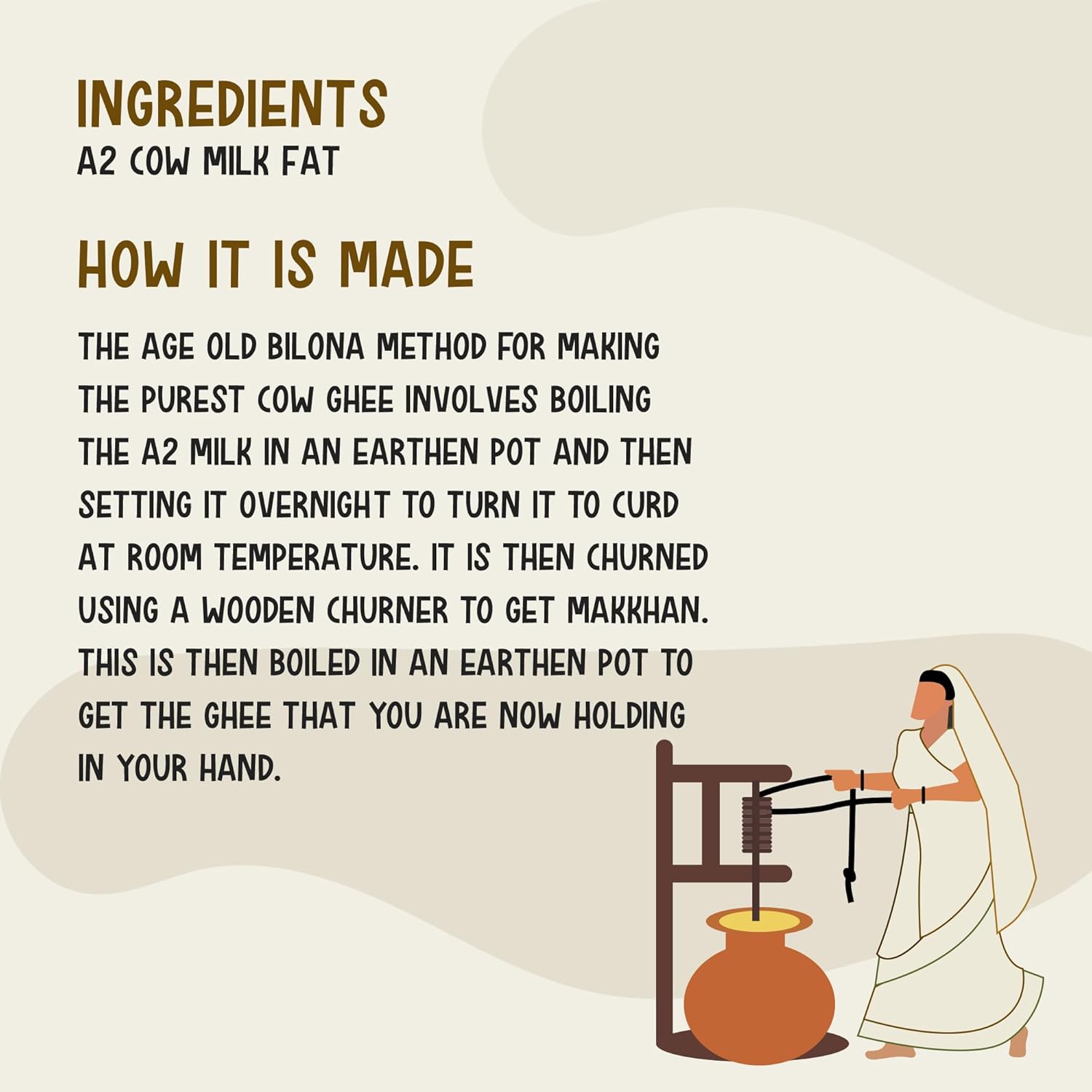 Pure Premium A2 Sahiwal Cow Desi Ghee By Nature Nosh | Natural & Healthy Vedic Bilona Method Curd Churned Cow Desi Ghee | (500ml) 16.9 Ounce | Jar Pack