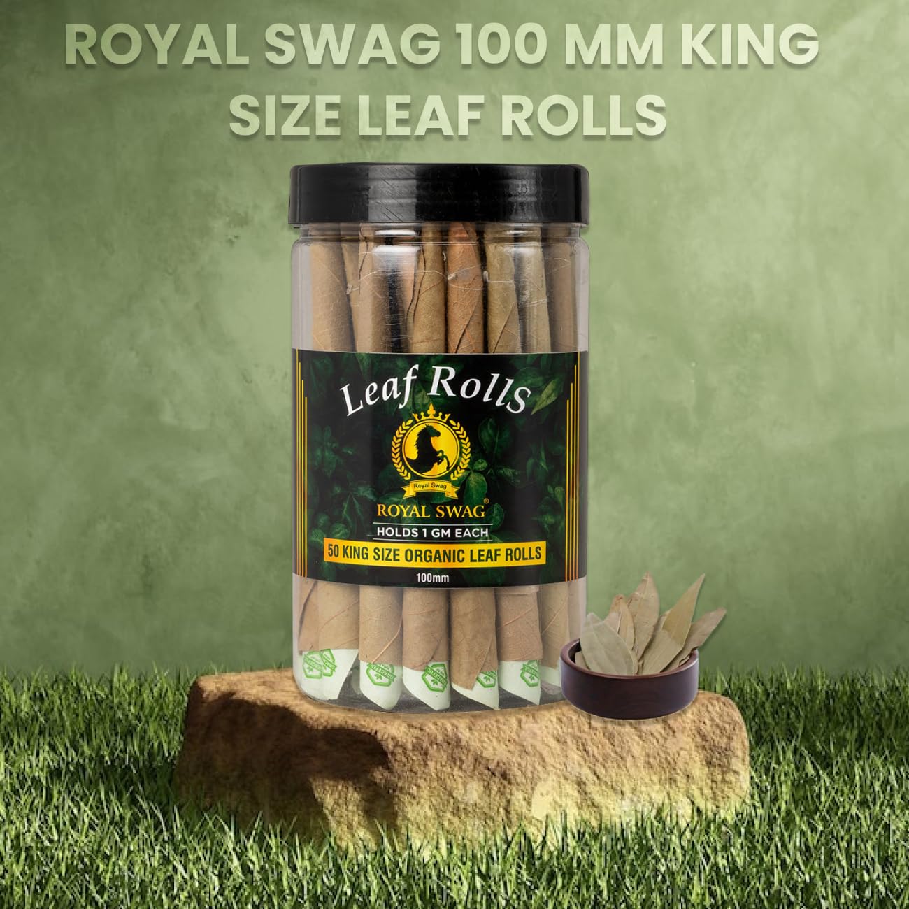 Royal Swag 100mm King Size Leaf Rolls Ready To Use Cones Jar Of 50 Pcs Pack With 1 Filling Stick, Super Slow Burning, Real Tendu Palm Leaf |Natural Toasted Palm Leaf Wrap|