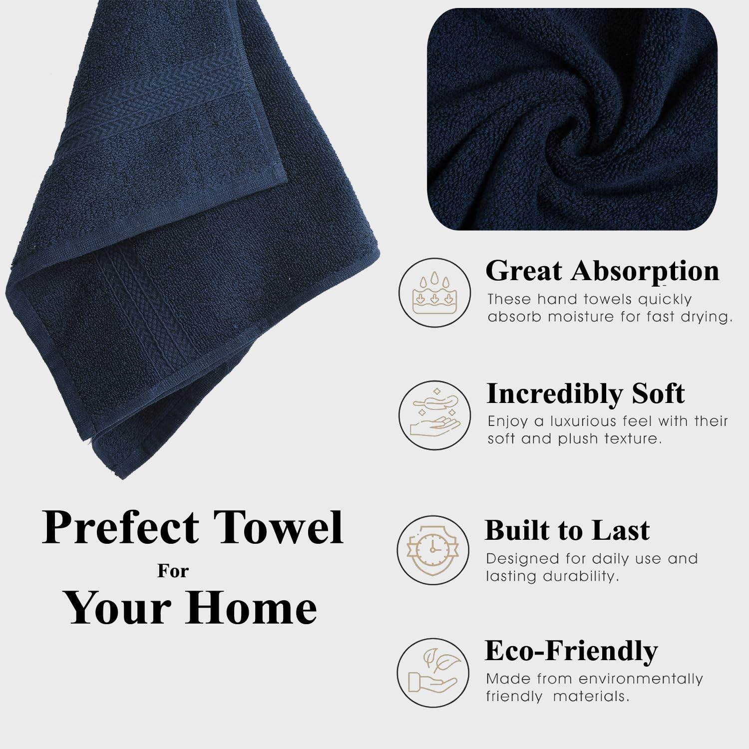Fresh From Loom Luxury Fur Collection Hand Towel 500 Gsm Napkins Cotton High Absorbency Double Stitched Size (Blue) - Set Of 2