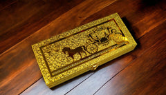 Premium Decorative Designer Mdf Golden Gifting Cash Box, Shagun Box, Jewellery Box, Money Box, Gaddi Box 20x8.5x4cm, Embossed Horse, Pack Of 1, Material - Wood